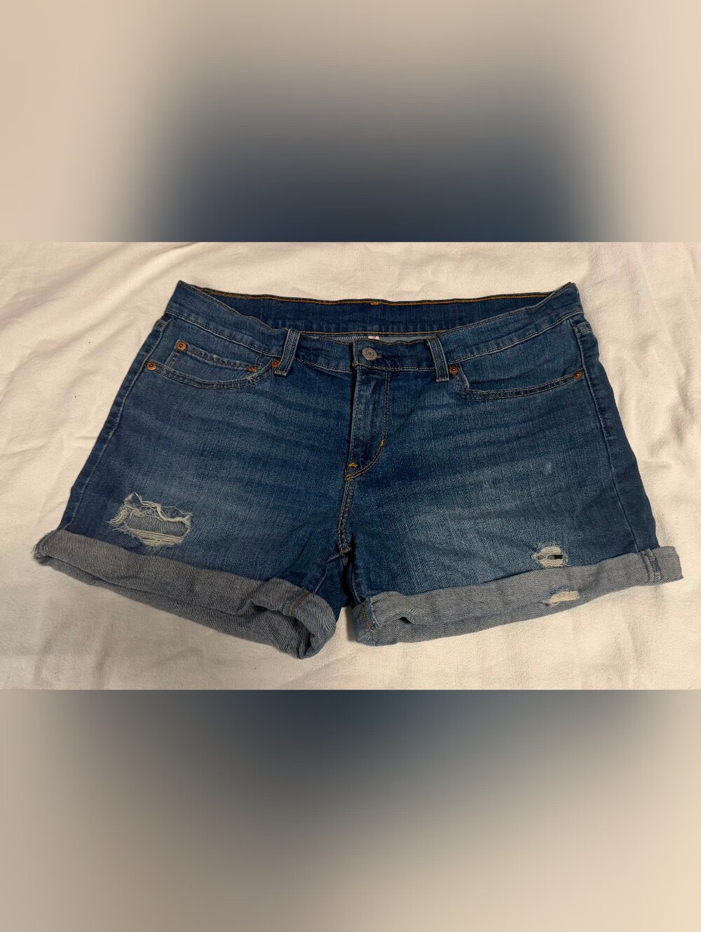 Levi's Blue Distressed Roll-Cuff Denim Shorts size 31